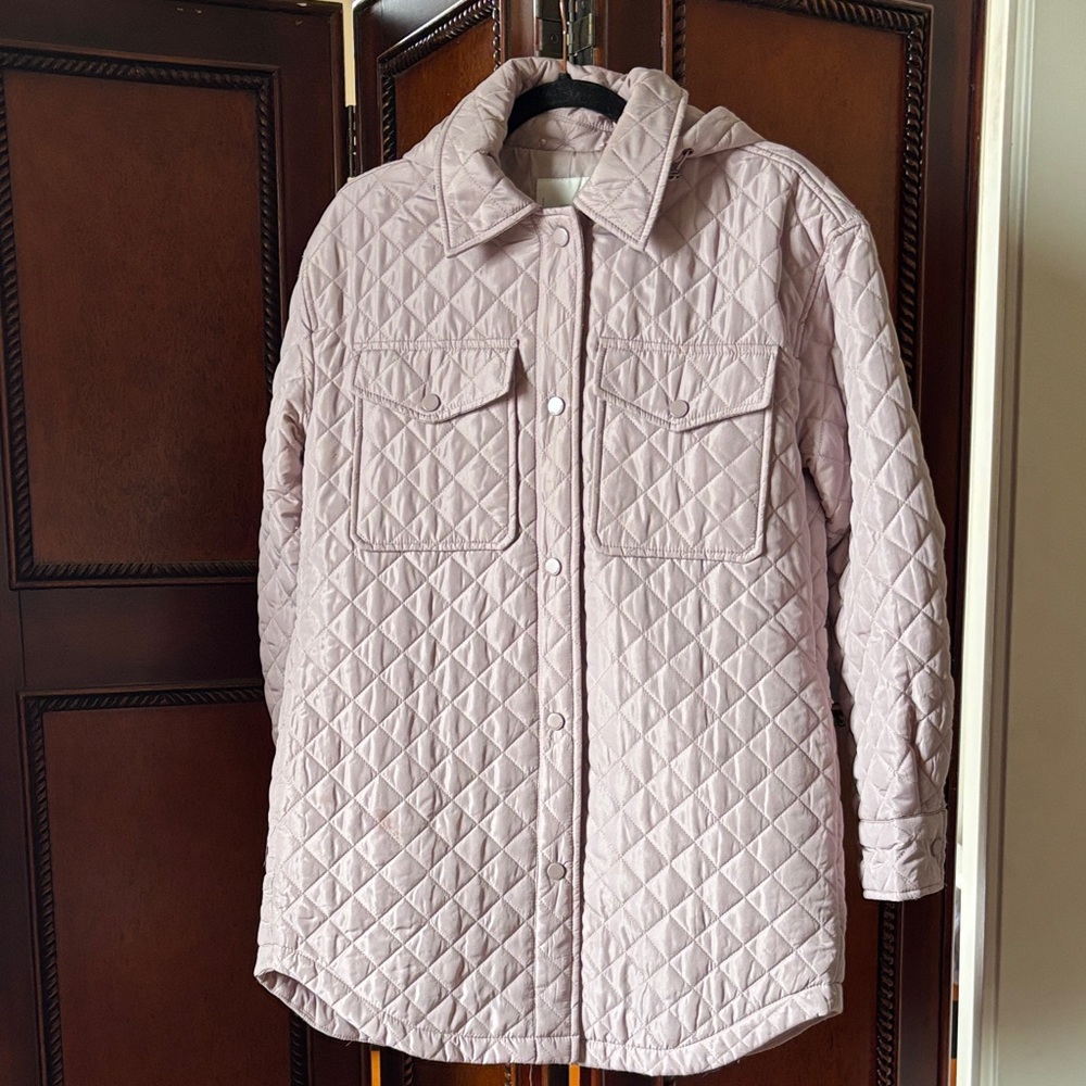 Lucky Brand Quilted Pale Pink Hooded Puffer Jacket